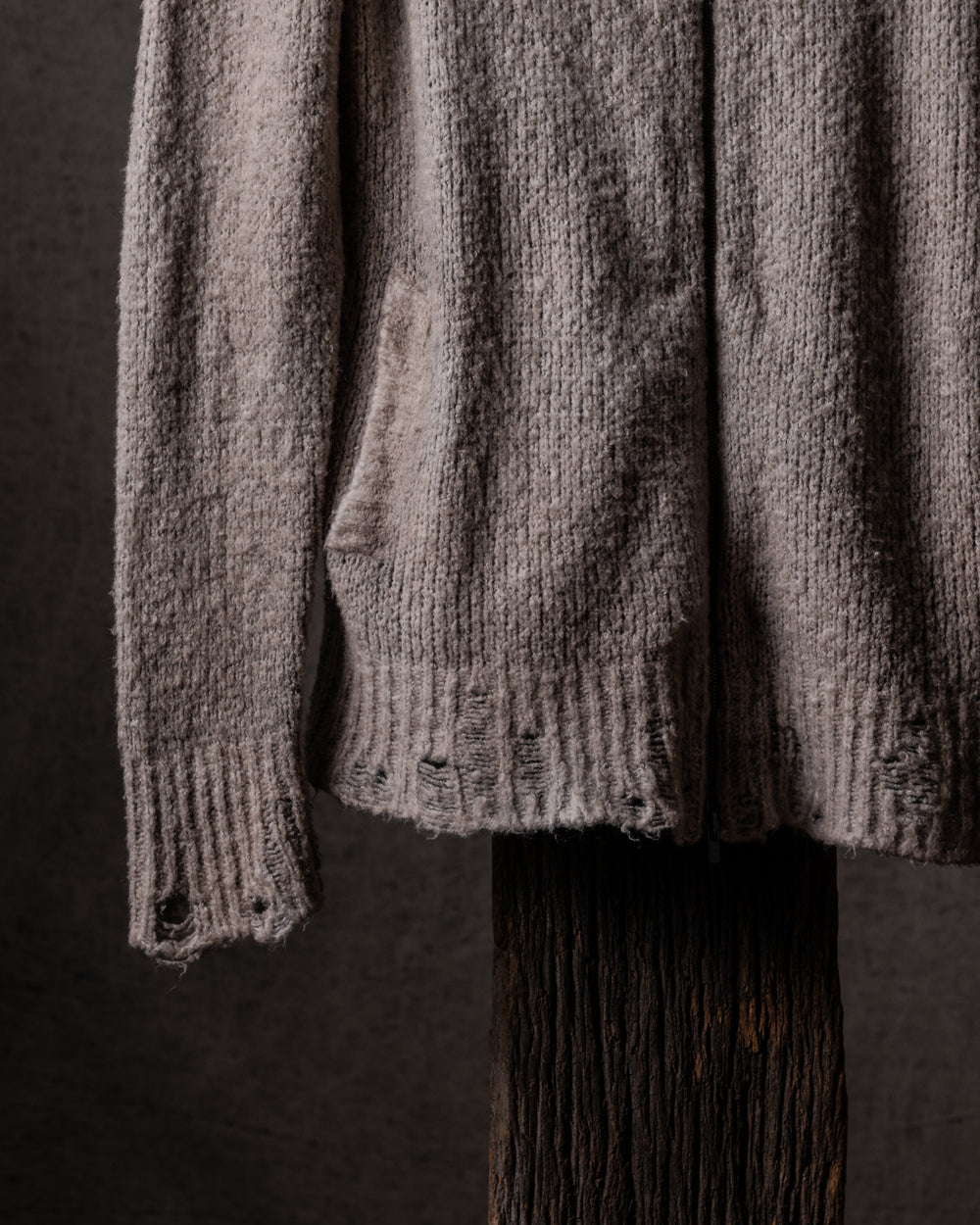 Woman Bi-Colour Brushed Cotton Zip Hoodie w/ Destroyed Edges Noce Moscata / Mercurio