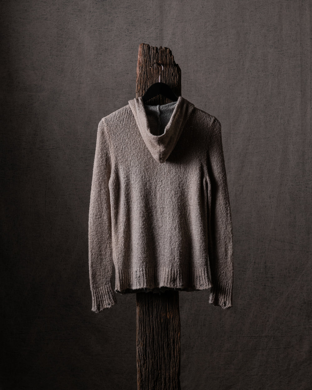 Woman Bi-Colour Brushed Cotton Zip Hoodie w/ Destroyed Edges Noce Moscata / Mercurio