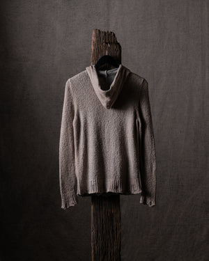 Woman Bi-Colour Brushed Cotton Zip Hoodie w/ Destroyed Edges Noce Moscata / Mercurio