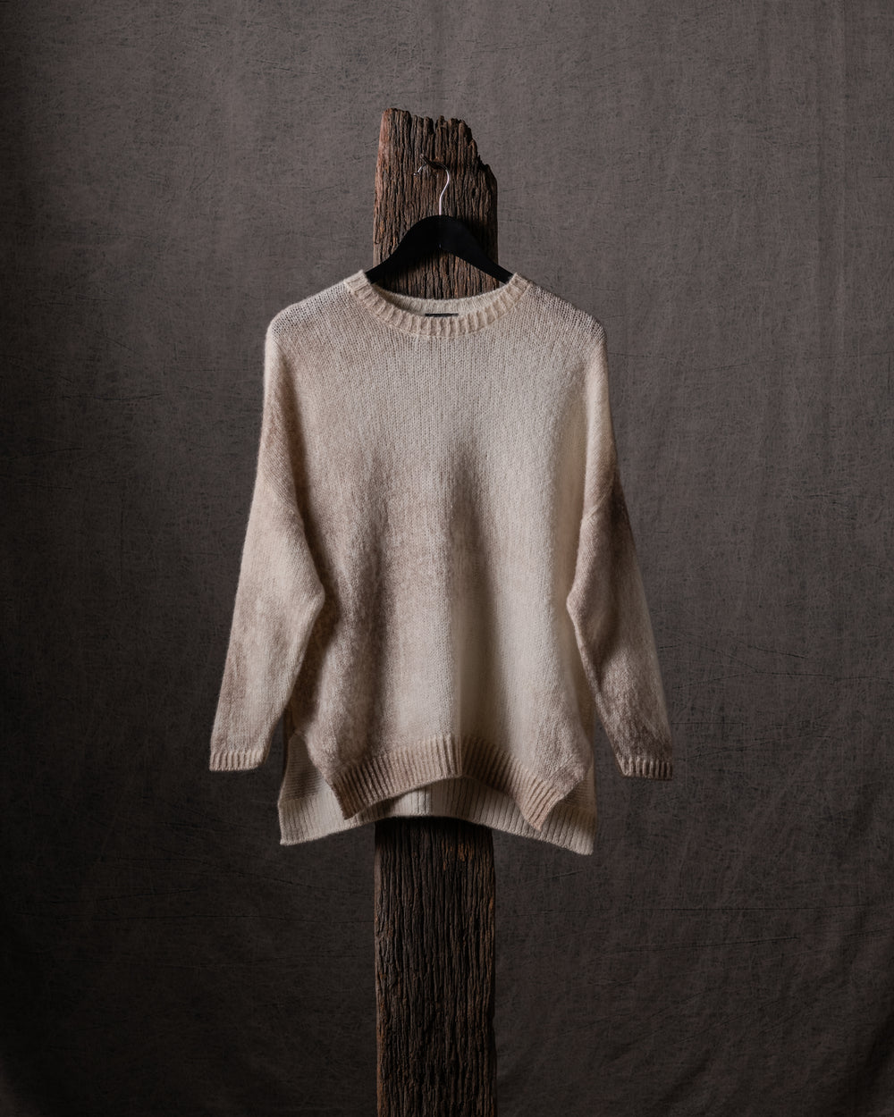 Woman Marble Effect Brushed Cashmere Oversized Pullover w/ Slits Noce Moscata