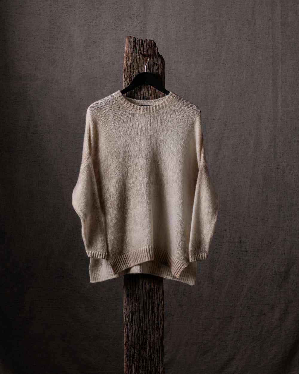 Woman Marble Effect Brushed Cashmere Oversized Pullover w/ Slits Noce Moscata