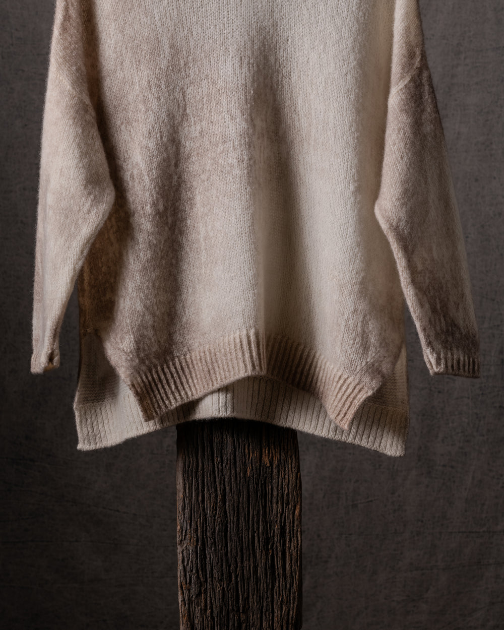Woman Marble Effect Brushed Cashmere Oversized Pullover w/ Slits Noce Moscata