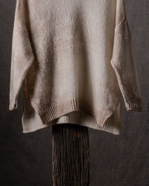 Woman Marble Effect Brushed Cashmere Oversized Pullover w/ Slits Noce Moscata
