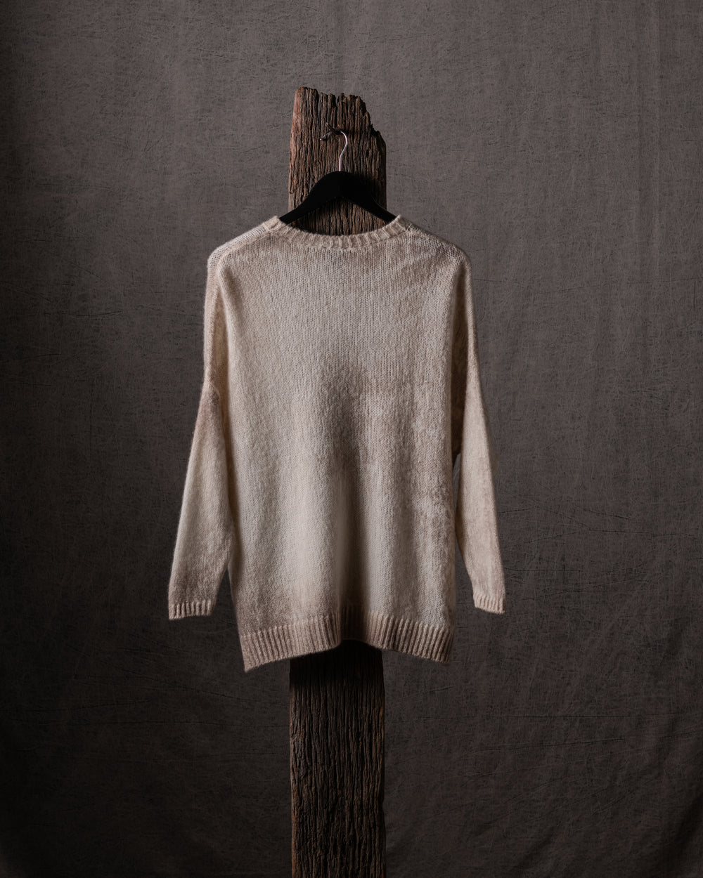 Woman Marble Effect Brushed Cashmere Oversized Pullover w/ Slits Noce Moscata