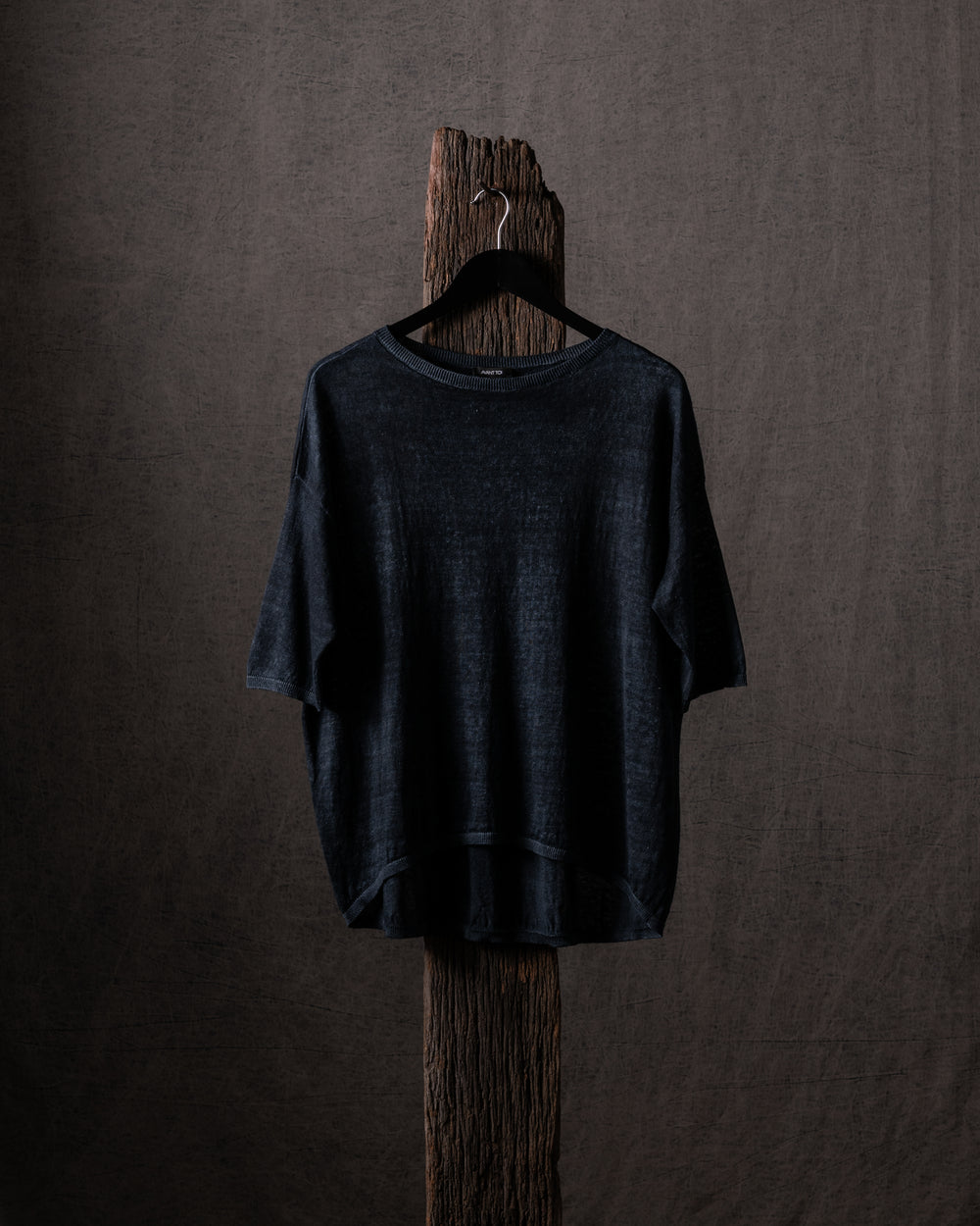 Woman Hand-Painted Linen Cotton Boat Neck Pullover N/Nero