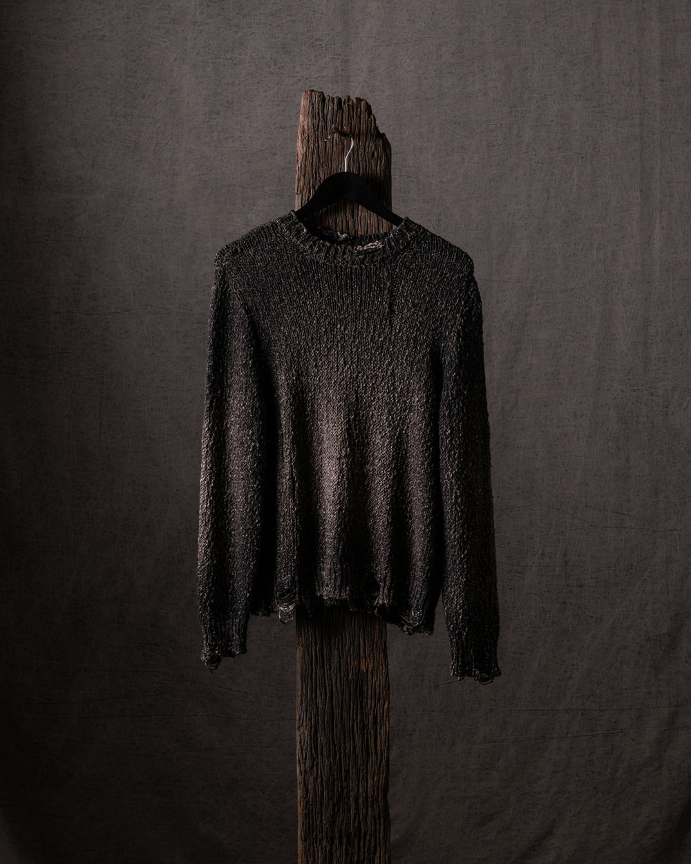 Woman Hand-Painted Raw Linen Cotton Pullover w/ Destroyed Edges Carruba