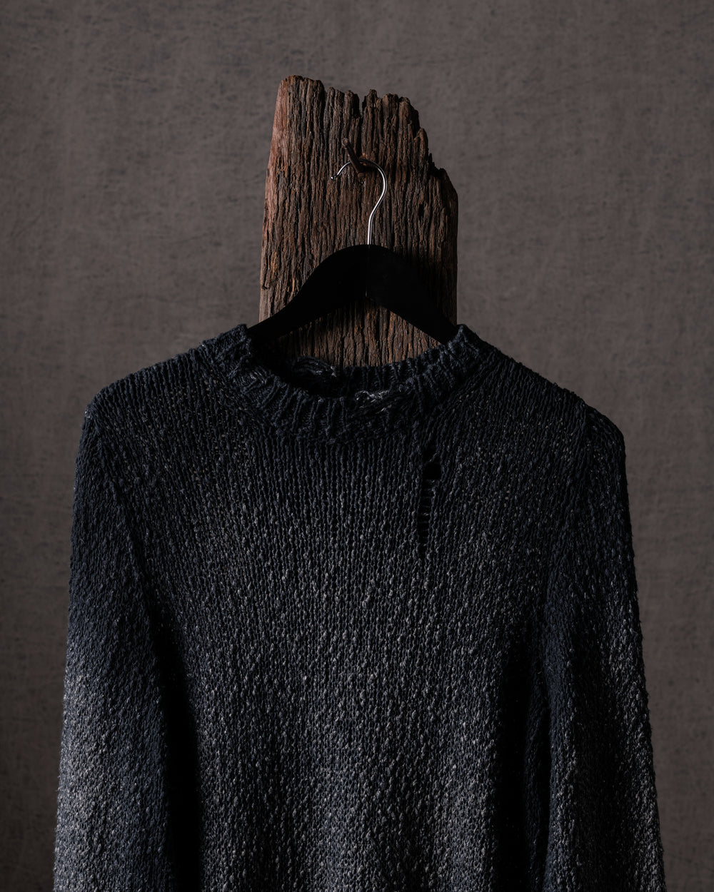 Woman Hand-Painted Raw Linen Cotton Pullover w/ Destroyed Edges N/Nero
