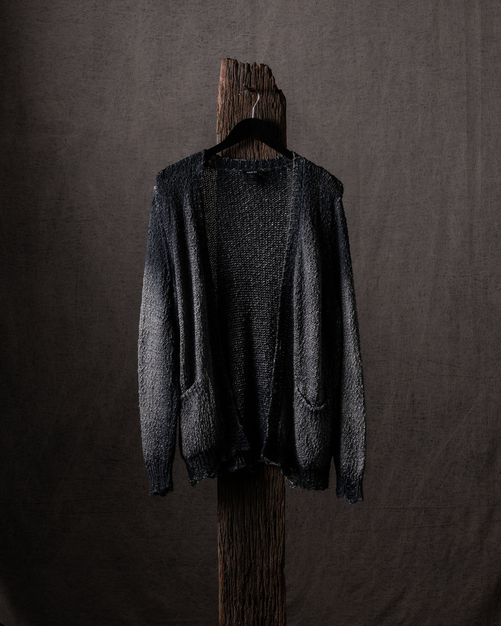 Woman Hand-Painted Raw Linen Cotton Cardigan w/ Destroyed Edges N/Nero