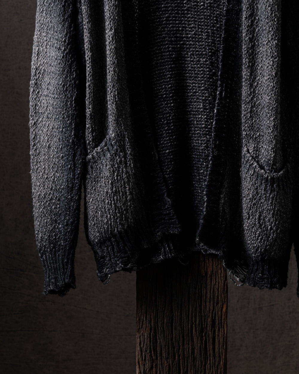 Woman Hand-Painted Raw Linen Cotton Cardigan w/ Destroyed Edges N/Nero