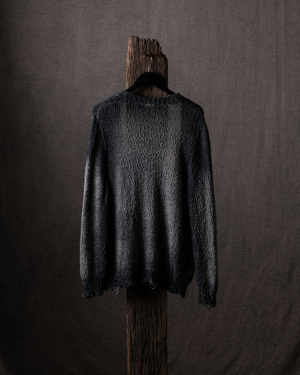 Woman Hand-Painted Raw Linen Cotton Cardigan w/ Destroyed Edges N/Nero