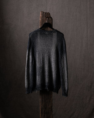 Woman Hand-Painted Raw Linen Cotton Cardigan w/ Destroyed Edges N/Nero