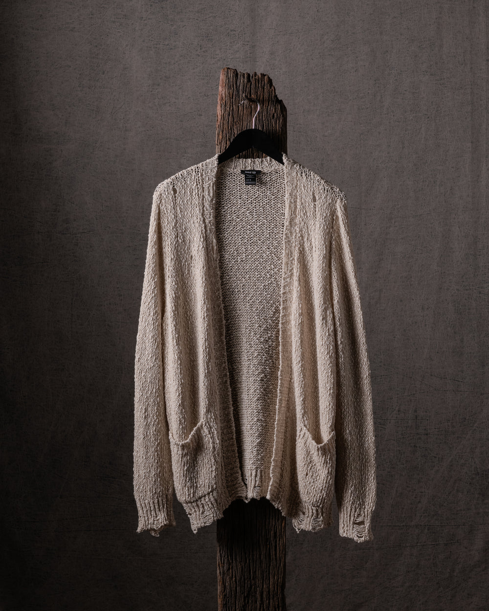Woman Hand-Painted Raw Linen Cotton Cardigan w/ Destroyed Edges Naturale