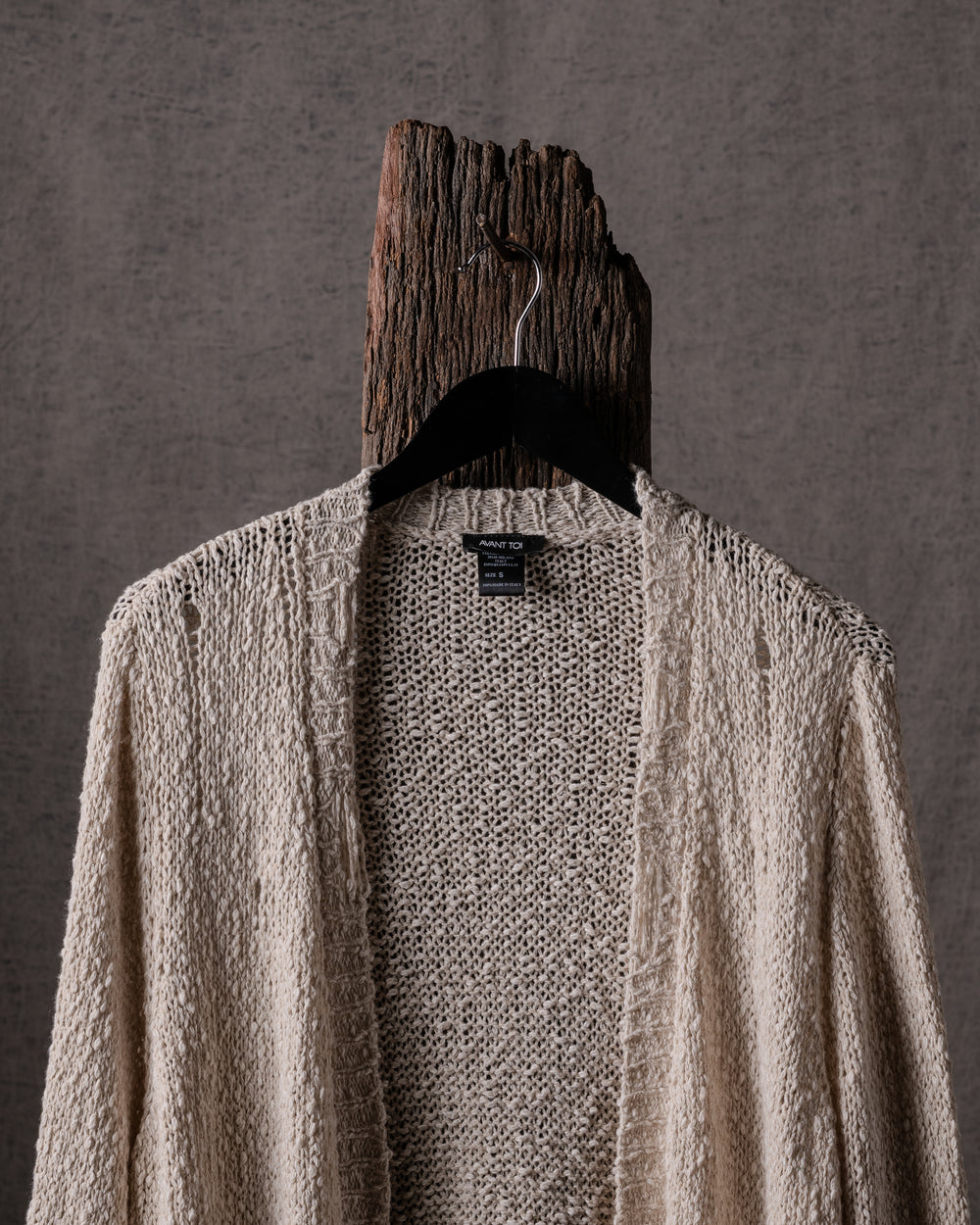 Woman Hand-Painted Raw Linen Cotton Cardigan w/ Destroyed Edges Naturale