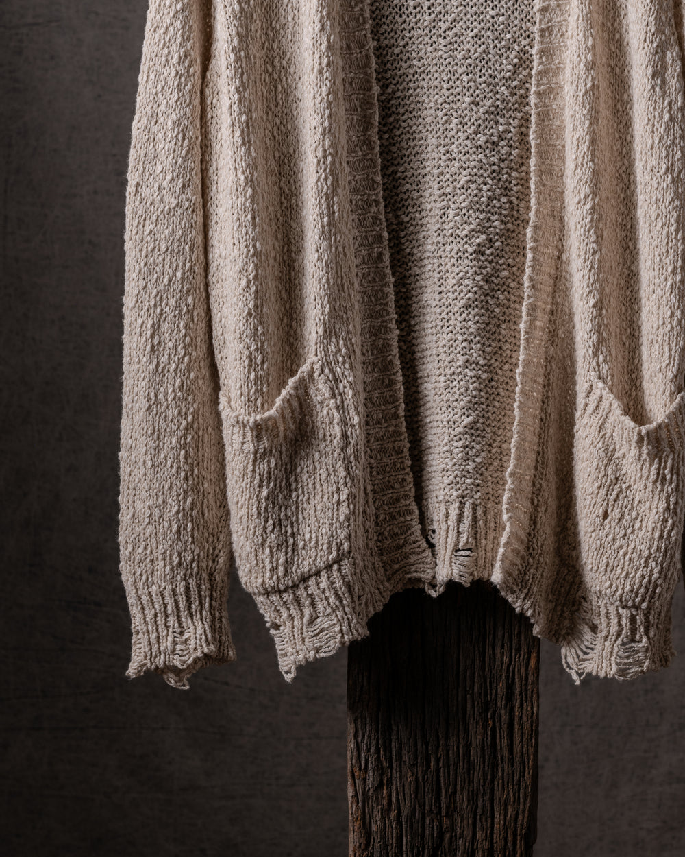 Woman Hand-Painted Raw Linen Cotton Cardigan w/ Destroyed Edges Naturale