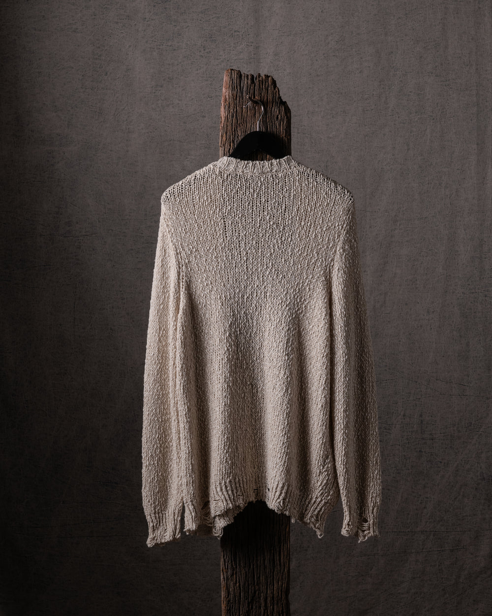 Woman Hand-Painted Raw Linen Cotton Cardigan w/ Destroyed Edges Naturale