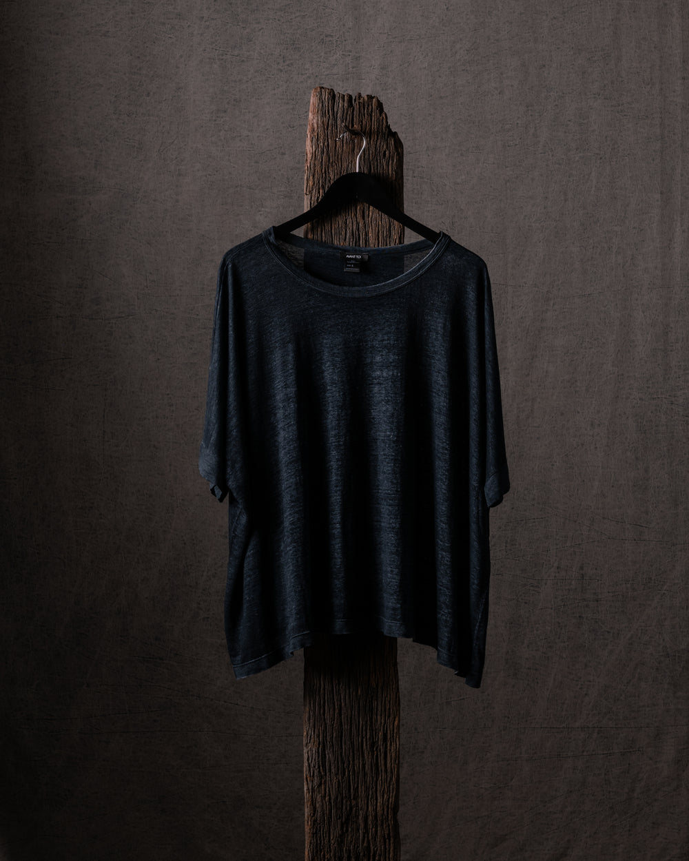 Woman Hand Painted Linen Boxy T Shirt N/Nero