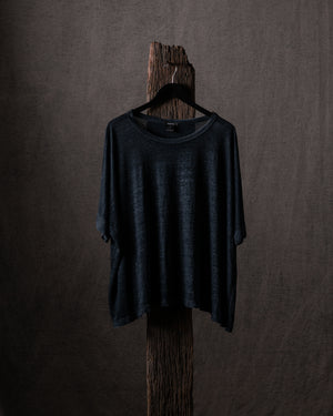 Woman Hand Painted Linen Boxy T Shirt N/Nero