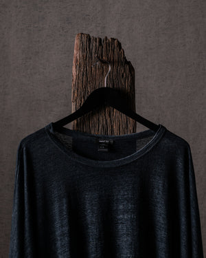 Woman Hand Painted Linen Boxy T Shirt N/Nero