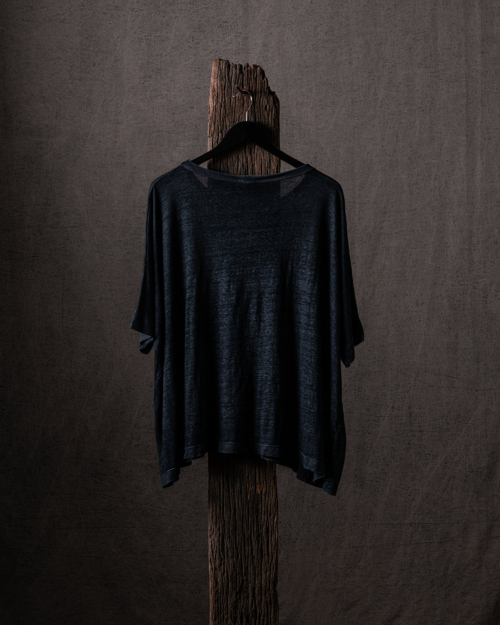 Woman Hand Painted Linen Boxy T Shirt N/Nero