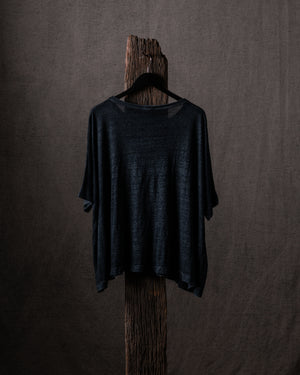 Woman Hand Painted Linen Boxy T Shirt N/Nero