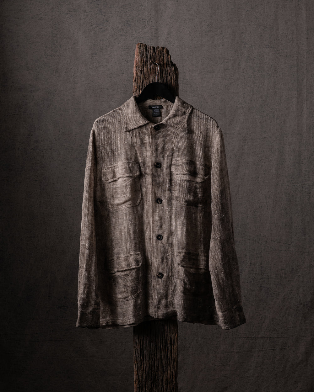 Man Distressed Cotton Linen Net Shirt w/ Pockets Noce Moscata