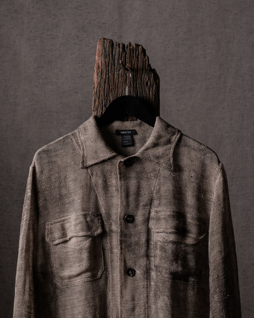 Man Distressed Cotton Linen Net Shirt w/ Pockets Noce Moscata