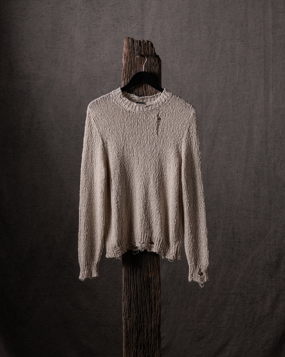 Woman Hand-Painted Raw Linen Cotton Pullover w/ Destroyed Edges Naturale