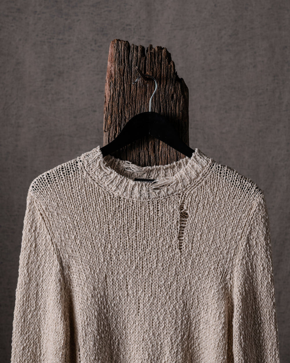 Woman Hand-Painted Raw Linen Cotton Pullover w/ Destroyed Edges Naturale