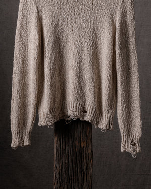 Woman Hand-Painted Raw Linen Cotton Pullover w/ Destroyed Edges Naturale