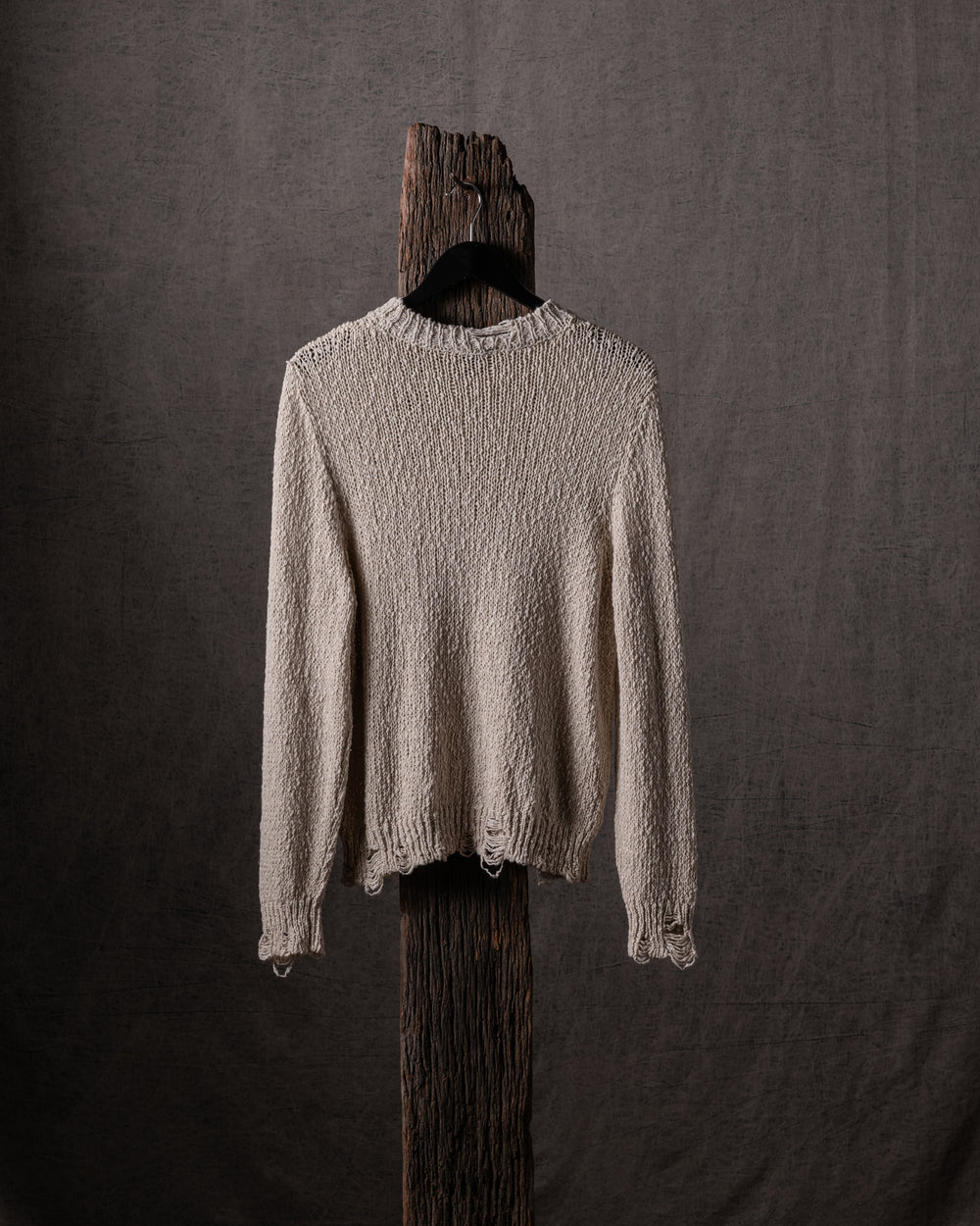 Woman Hand-Painted Raw Linen Cotton Pullover w/ Destroyed Edges Naturale