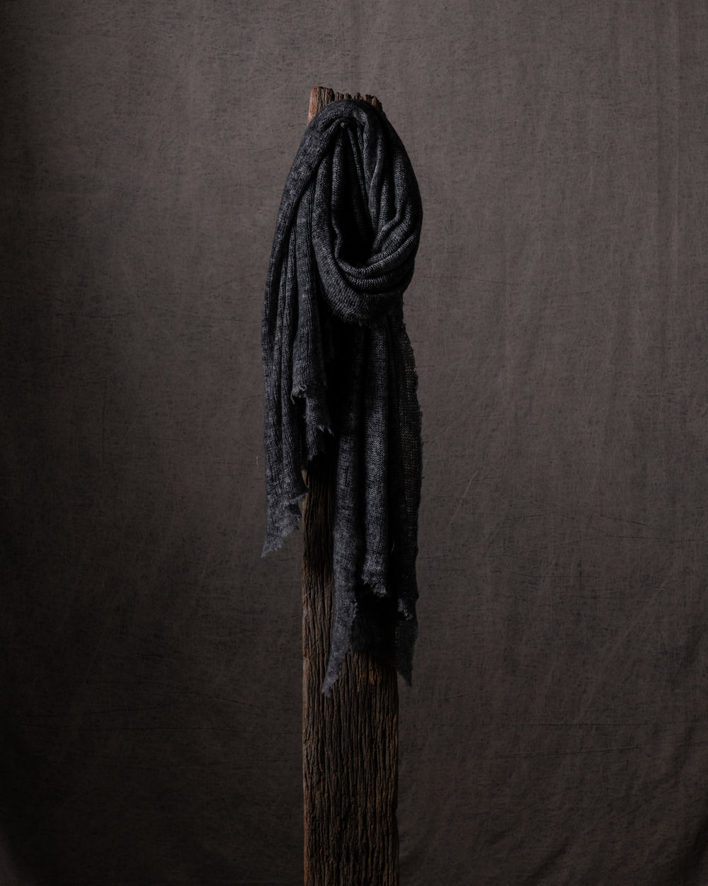 Unisex Hand Painted Wool Cashmere Destroyed Scarf N/Nero
