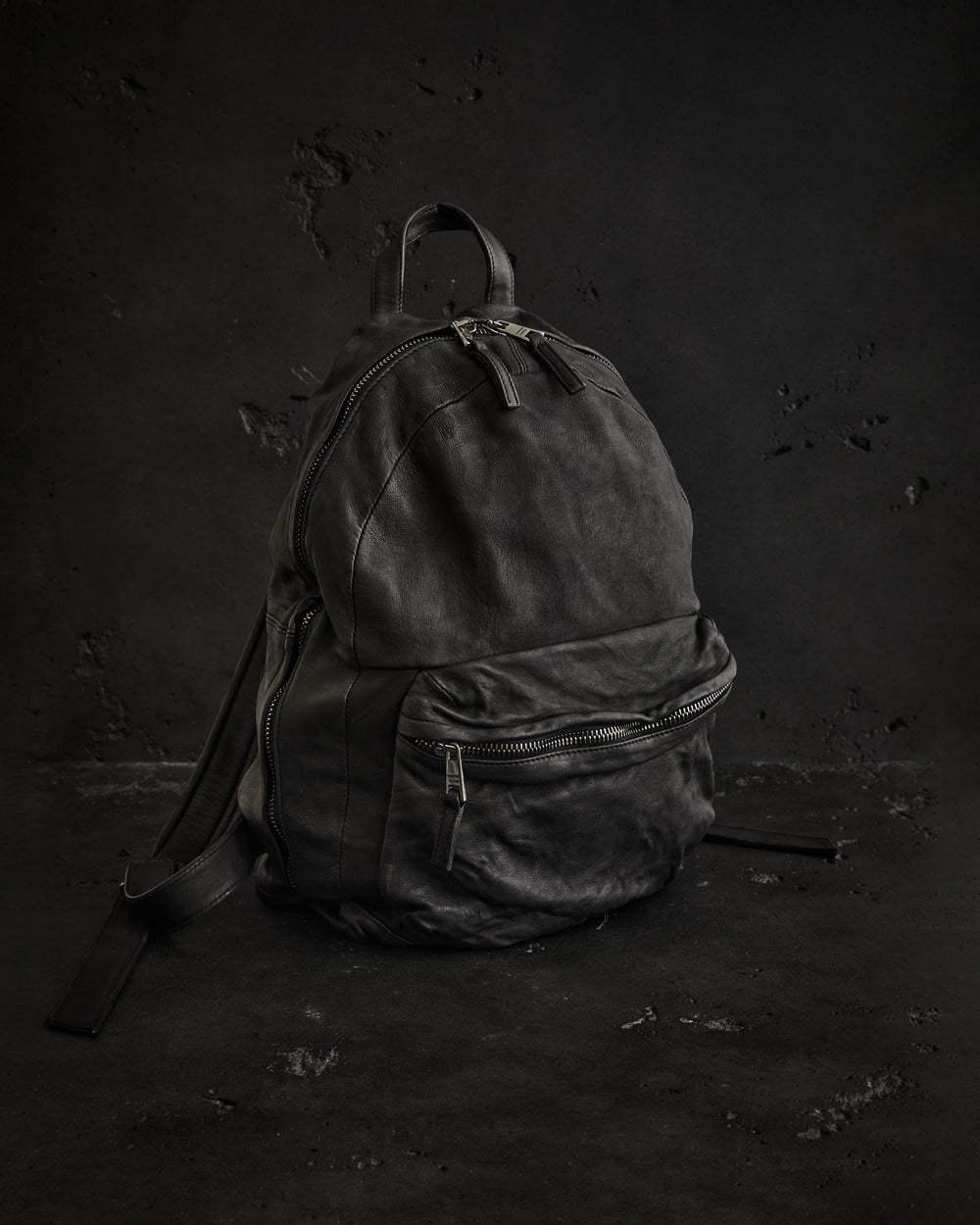 Leather Brushed Backpack Nero