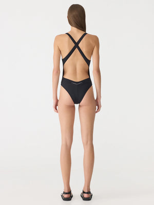 Cross Back One Piece Black
