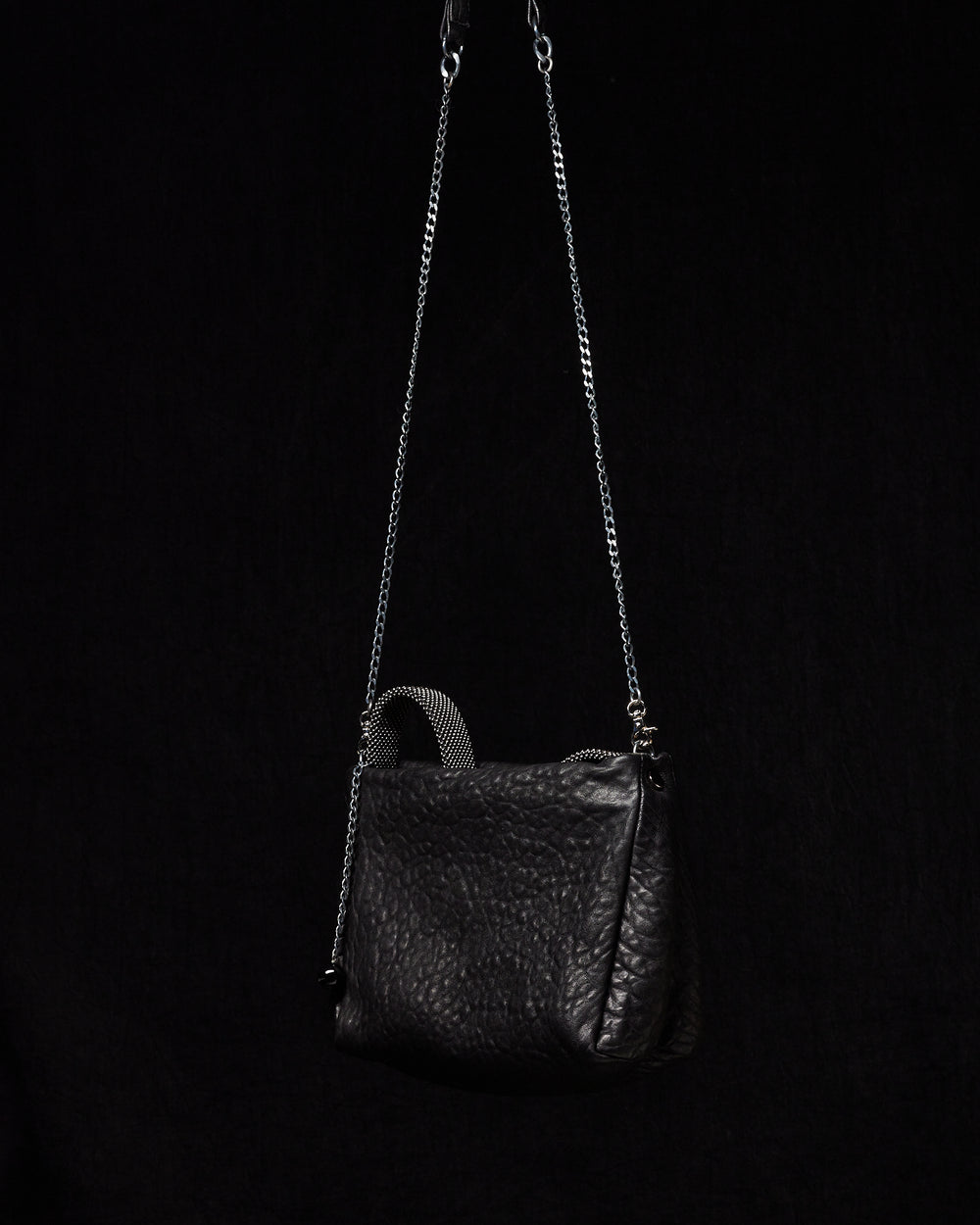 Black Pauline Leather Handbag with Silver Chain