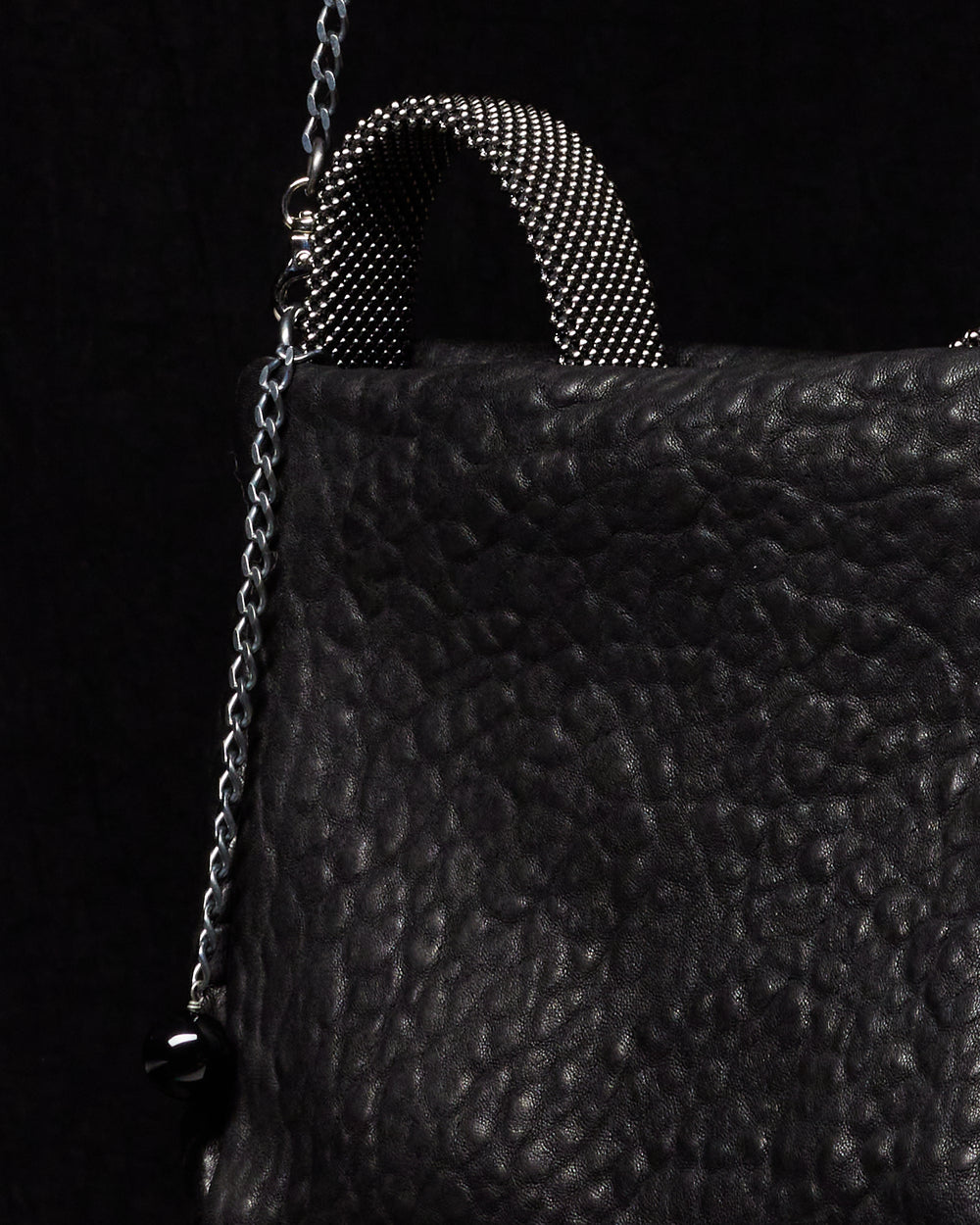 Black Pauline Leather Handbag with Silver Chain