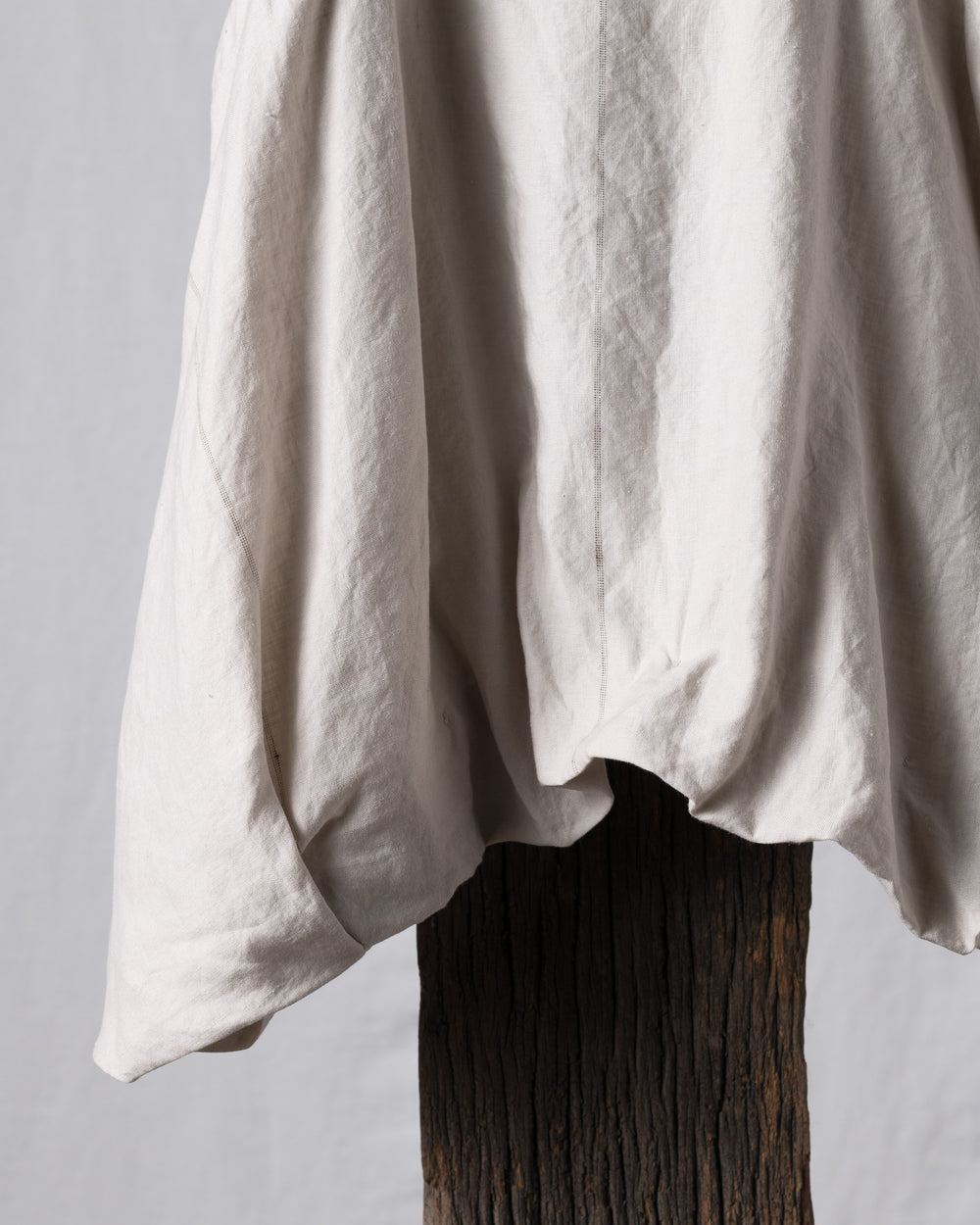 Boat Neck Linen Silk Striped Twill Gathered Top