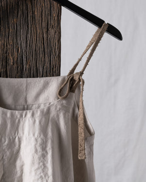 Boat Neck Linen Silk Striped Twill Gathered Top
