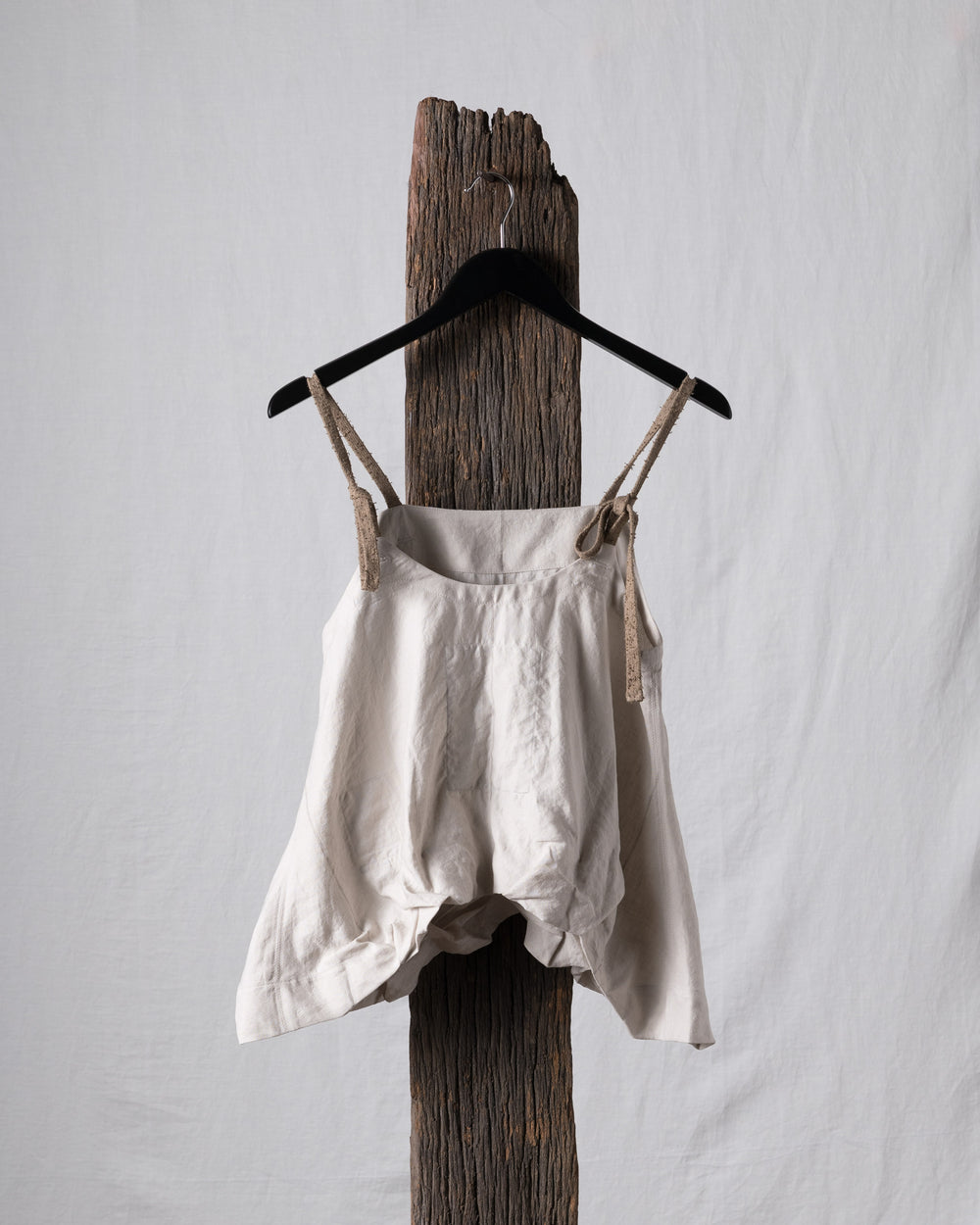 Boat Neck Linen Silk Striped Twill Gathered Top