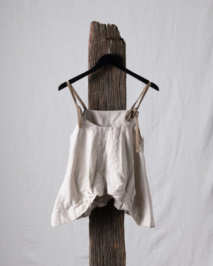 Boat Neck Linen Silk Striped Twill Gathered Top