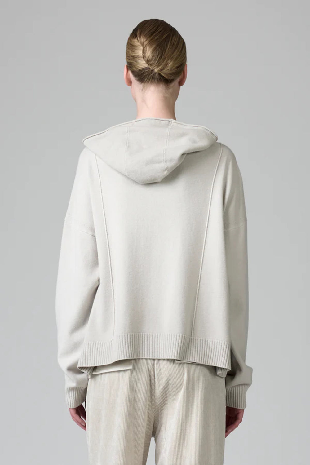Wool Blend Zip Hooded Jacket Chalk