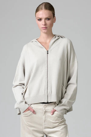 Wool Blend Zip Hooded Jacket Chalk