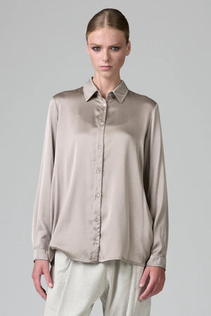 Stretch Silk Satin Shirt Stone