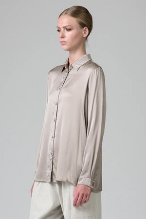 Stretch Silk Satin Shirt Stone