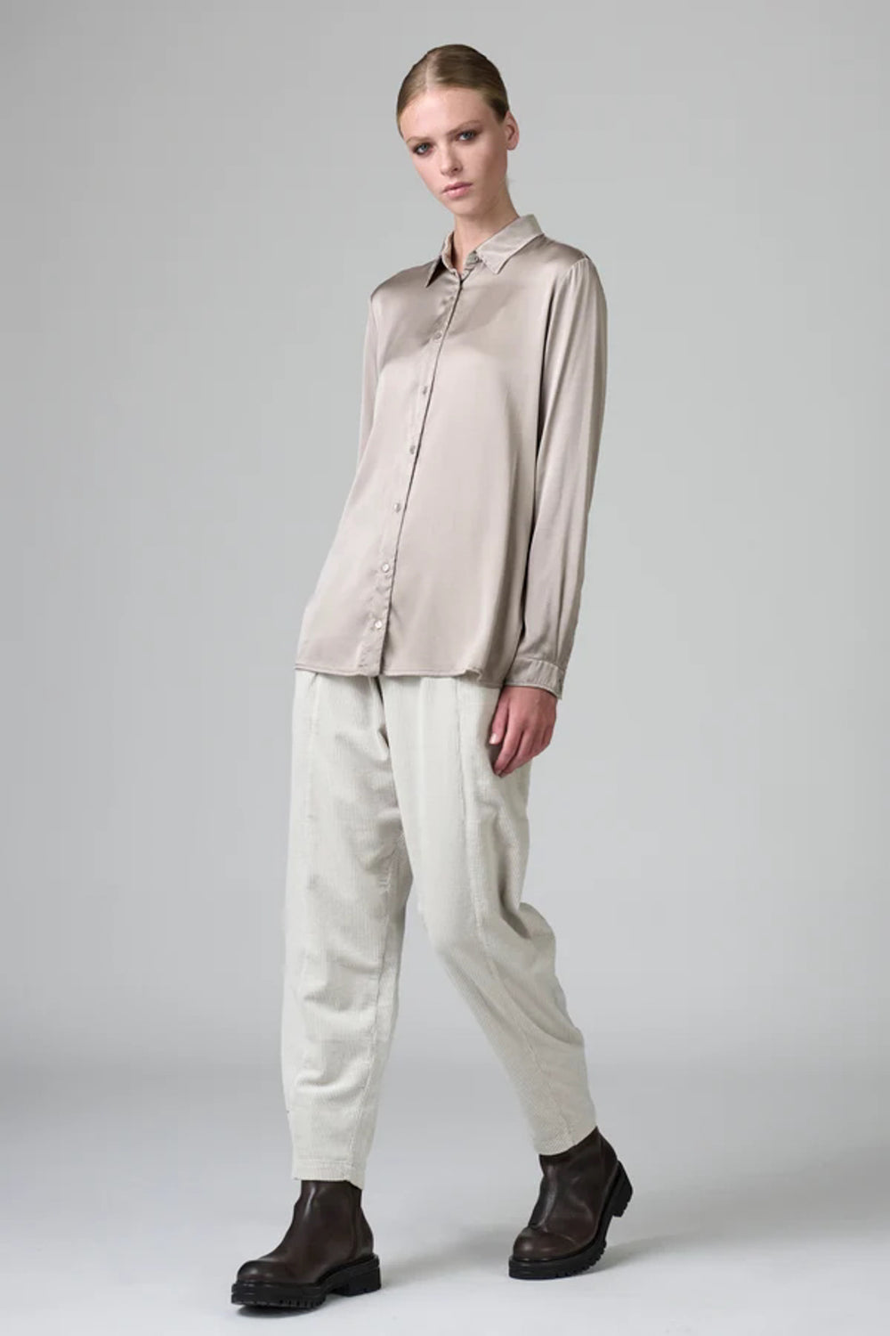 Stretch Silk Satin Shirt Stone