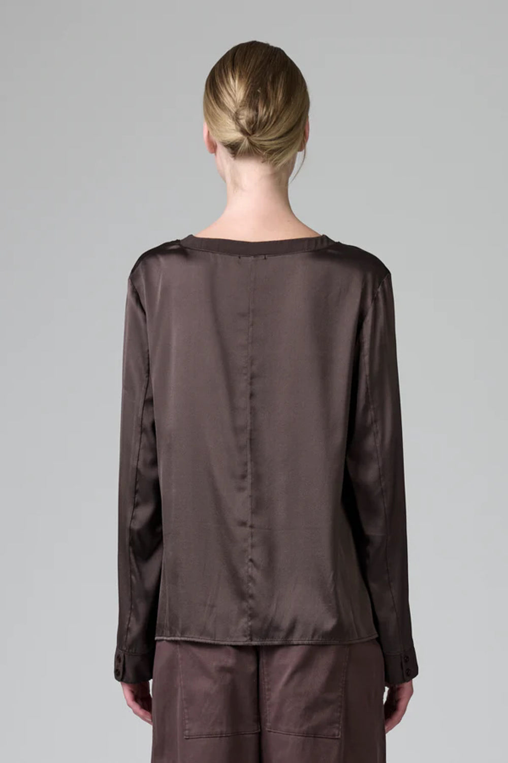 Stretch Silk Satin LS Top Merlot