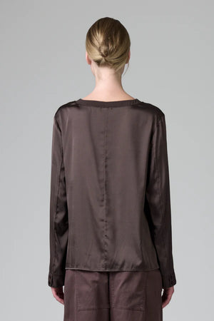 Stretch Silk Satin LS Top Merlot