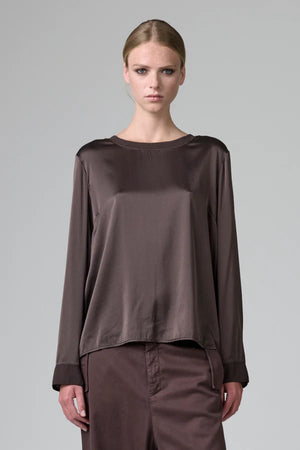 Stretch Silk Satin LS Top Merlot