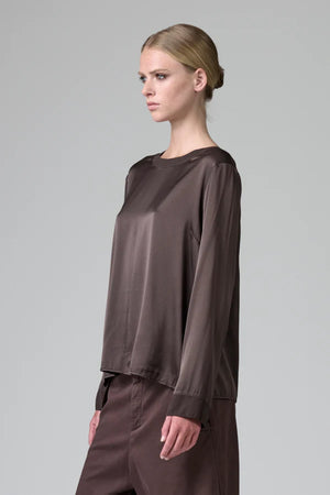 Stretch Silk Satin LS Top Merlot