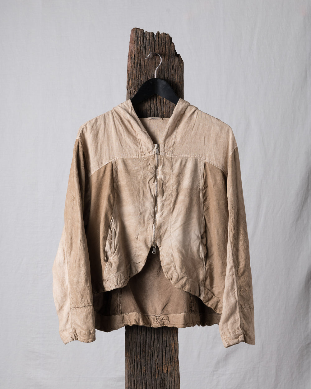 Leather Jacket w/ Linen and Hood Nut