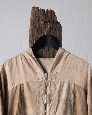 Leather Jacket w/ Linen and Hood Nut